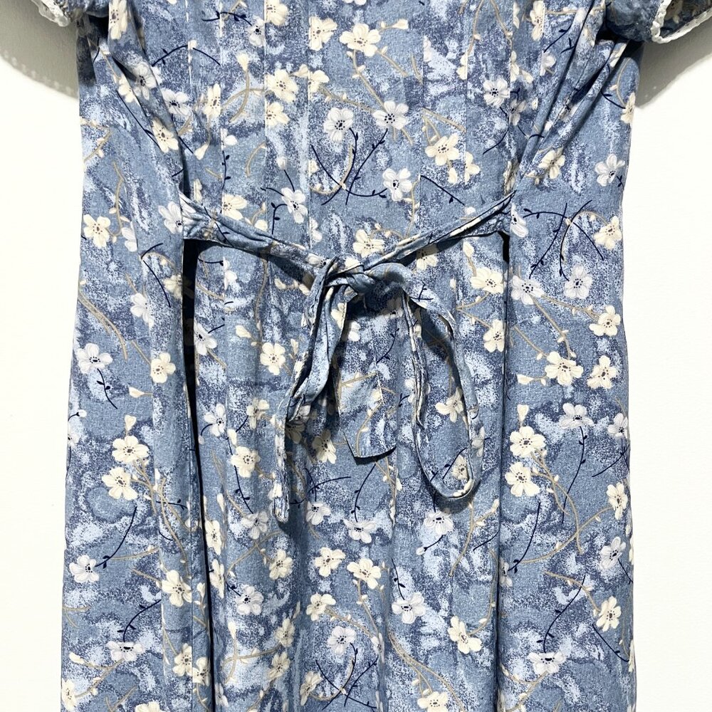 Womens Vintage Cottagecore Floral Maxi Dress 12 Prairie Pastoral Tie Back Modest - Picture 7 of 9